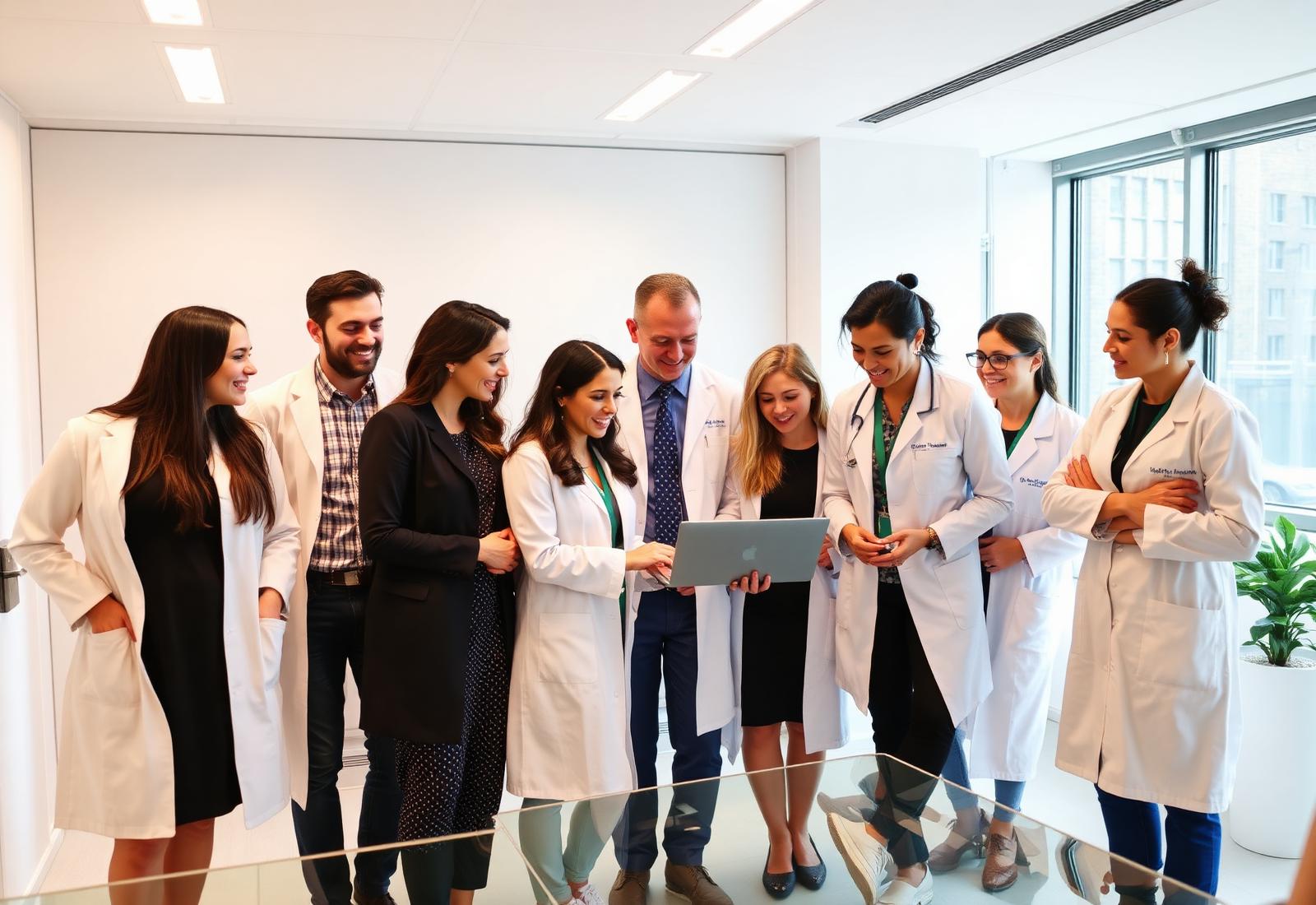 AstraOne Research team collaborating in a clinical office